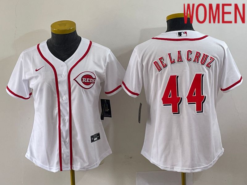 Women Cincinnati Reds #44 De La Cruz White Nike 2023 Game MLB Jerseys->women mlb jersey->Women Jersey
